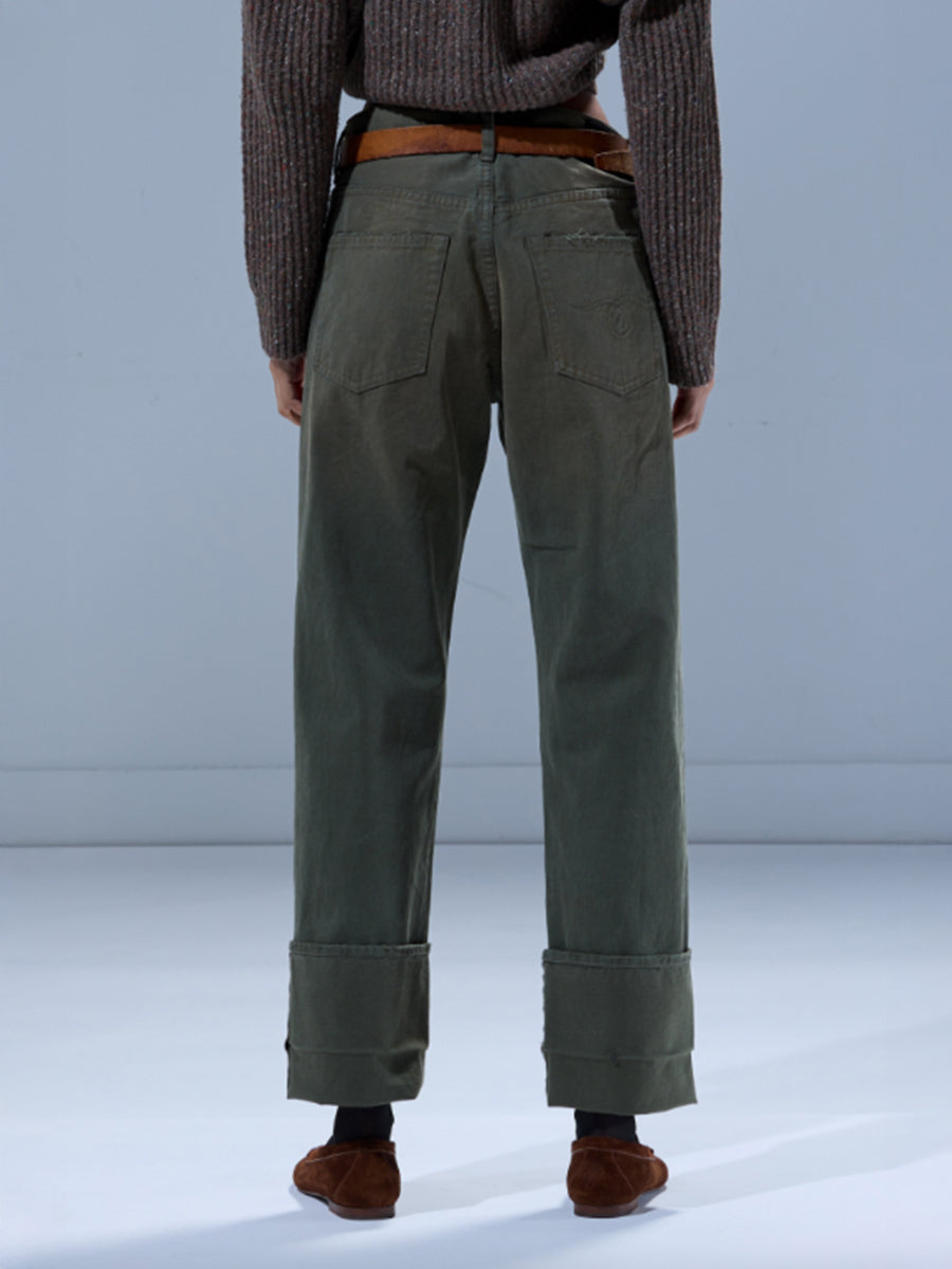 R13 Cuffed Jean in Vintage Olive Selvedge Green