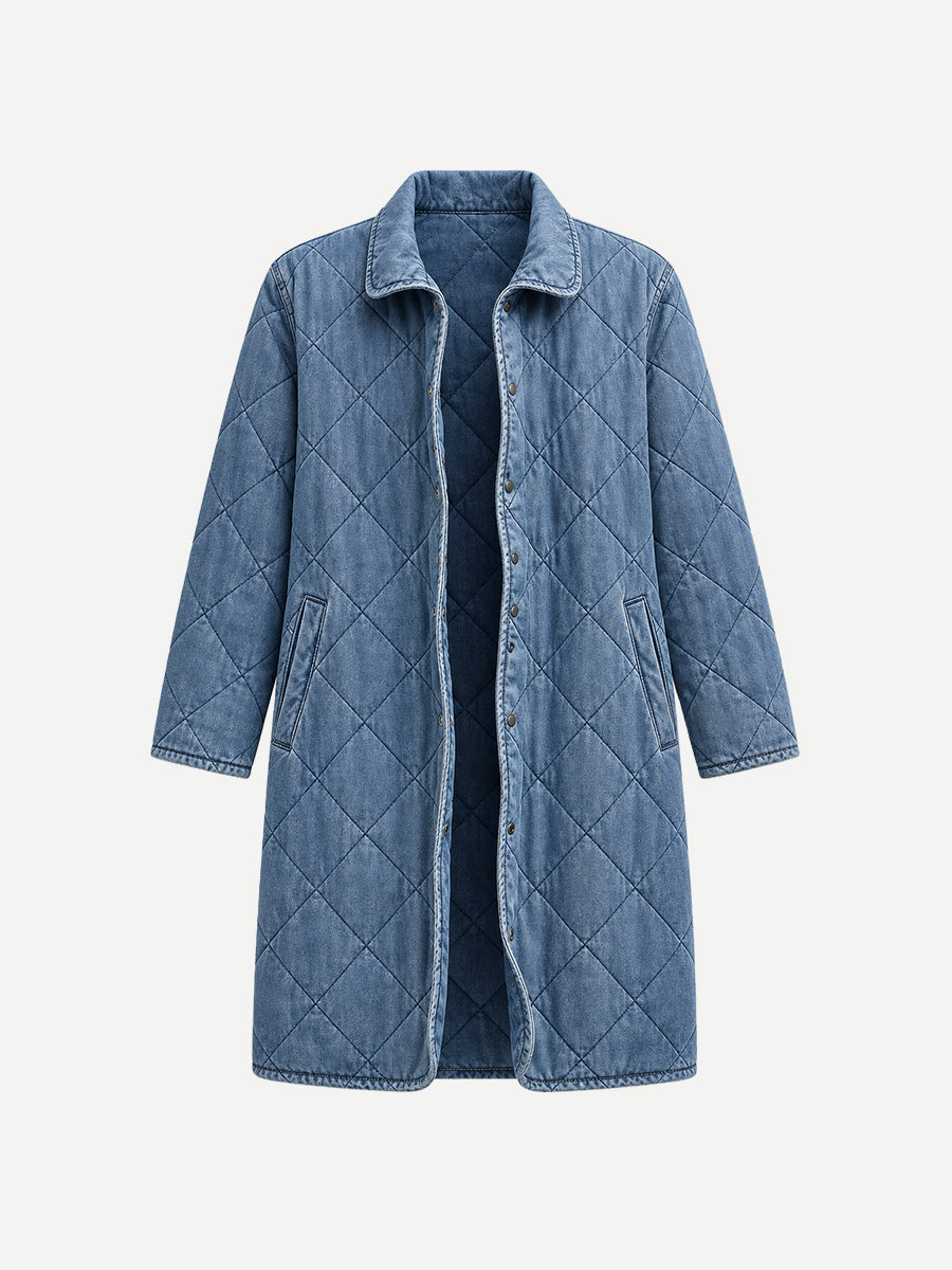 Denim Quilted Jacket in Medium Wash