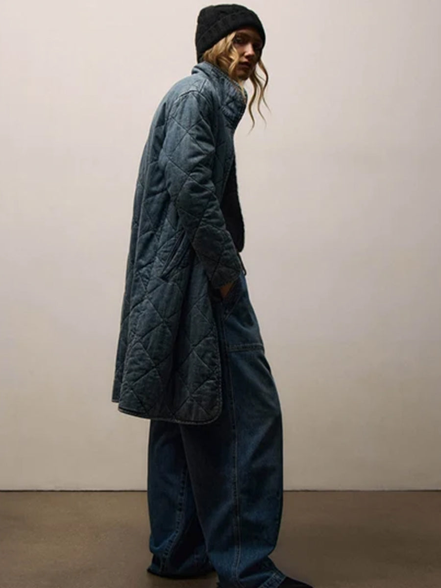 Denim Quilted Jacket in Medium Wash