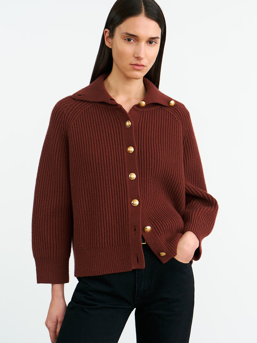 Nili Lotan Deryl Cardigan in Dark Rust