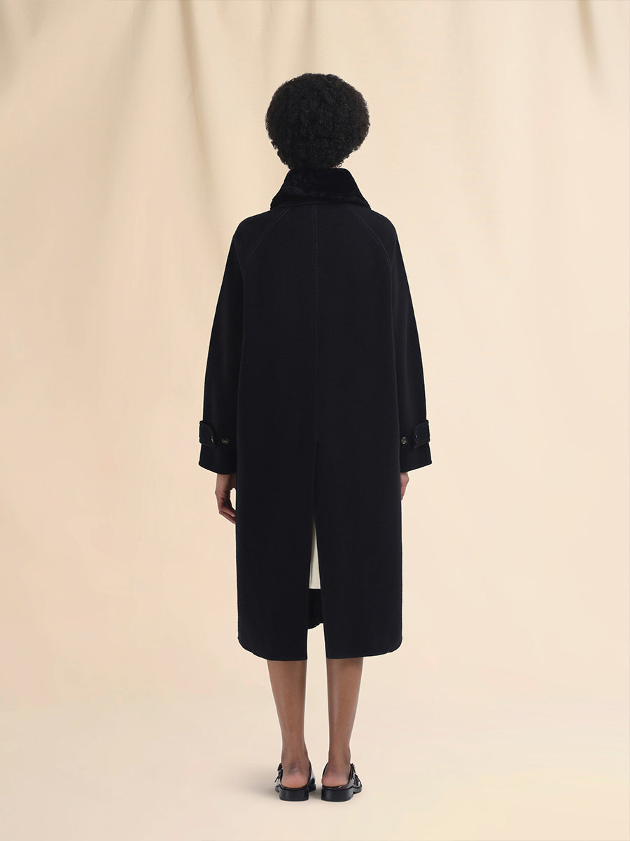 Detachable Collar Duster Coat in Black