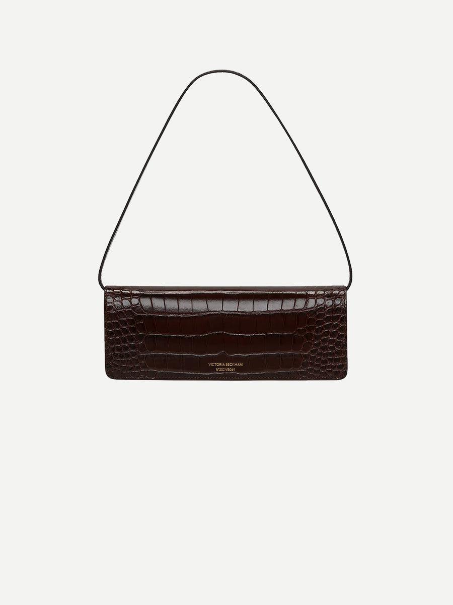 Dorian East West Clutch in Dark Brown Croc Embossed