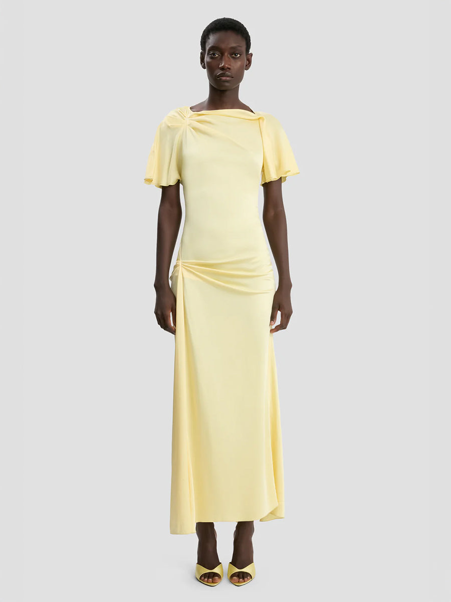 Draped Cap Sleeve Dress in Daffodil Yellow