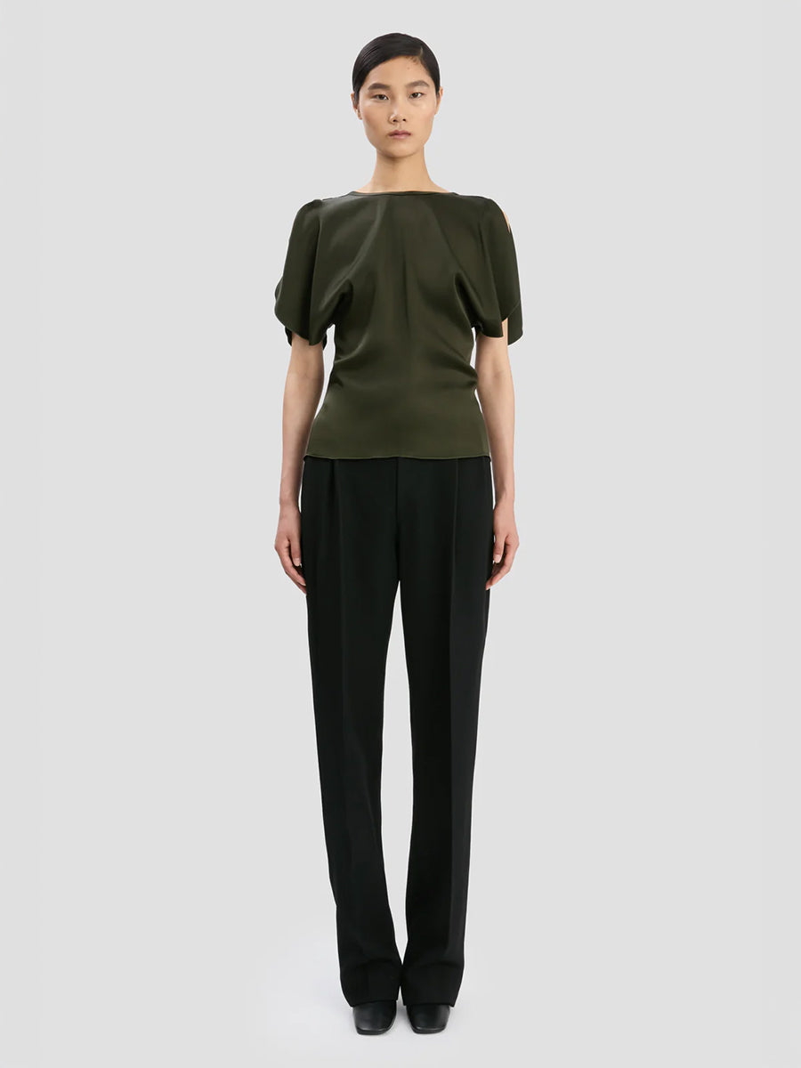 Draped Sleeve Top in Dark Olive