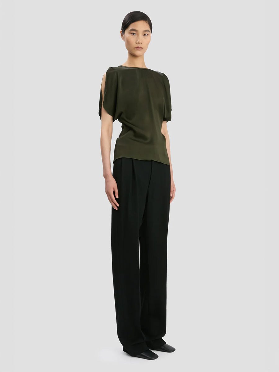 Draped Sleeve Top in Dark Olive