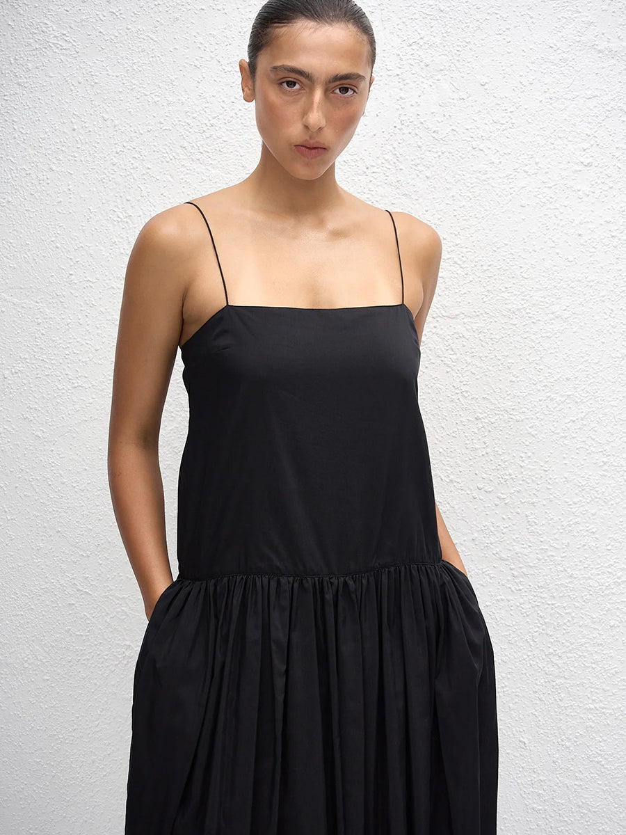 Drop Waist Midi Dress in Black