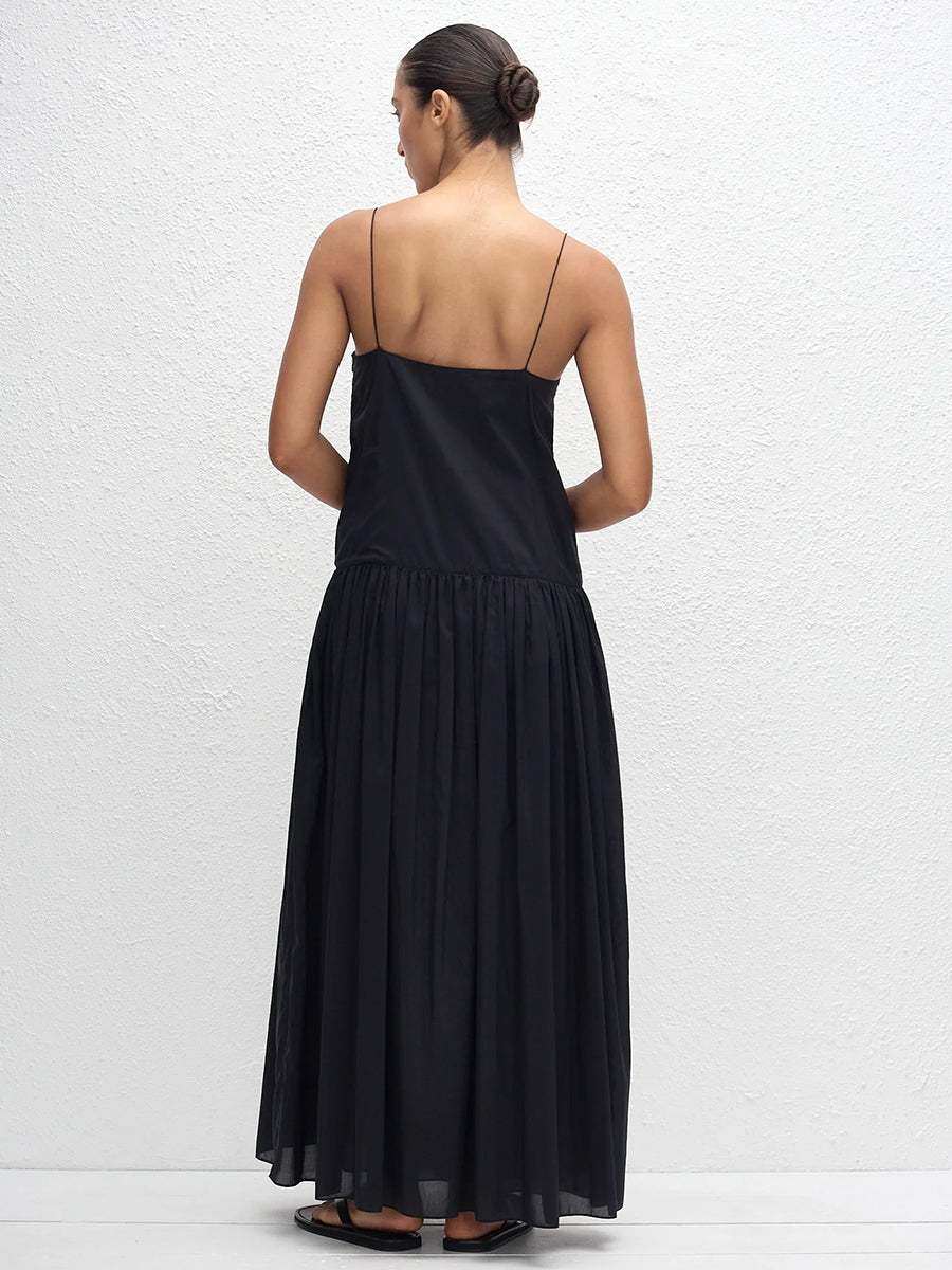 Drop Waist Midi Dress in Black