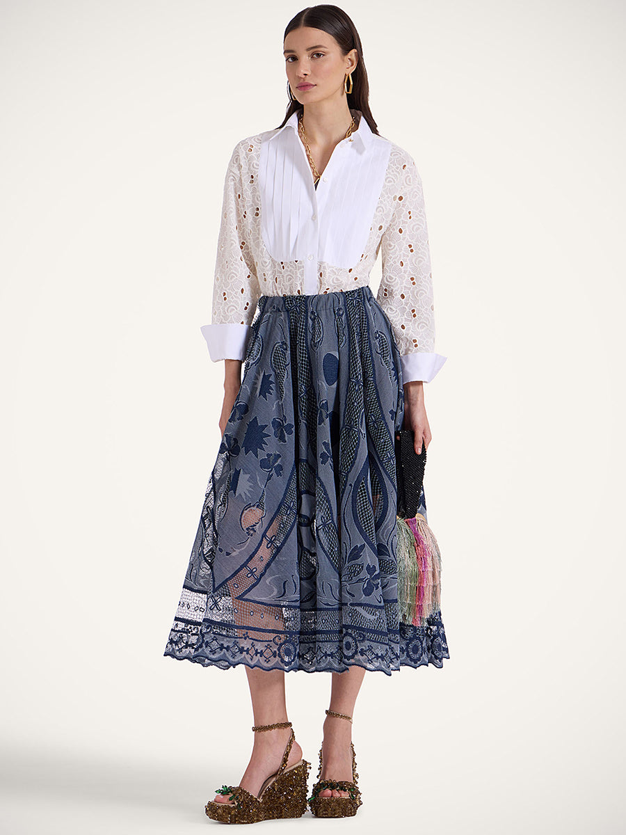La DoubleJ Dutchess Lace Skirt in Navy Starlight
