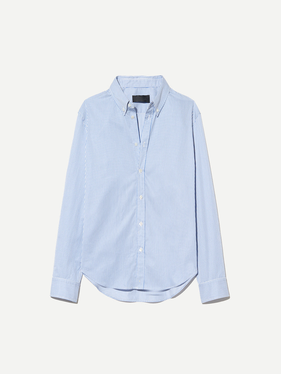 Nili Lotan Dyllan Shrunken Shirt in Ivory/Blue Stripe