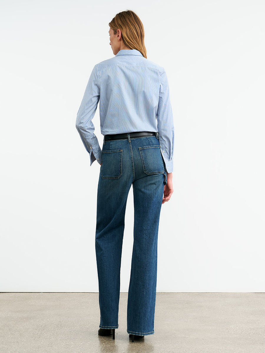 Nili Lotan Dyllan Shrunken Shirt in Ivory/Blue Stripe