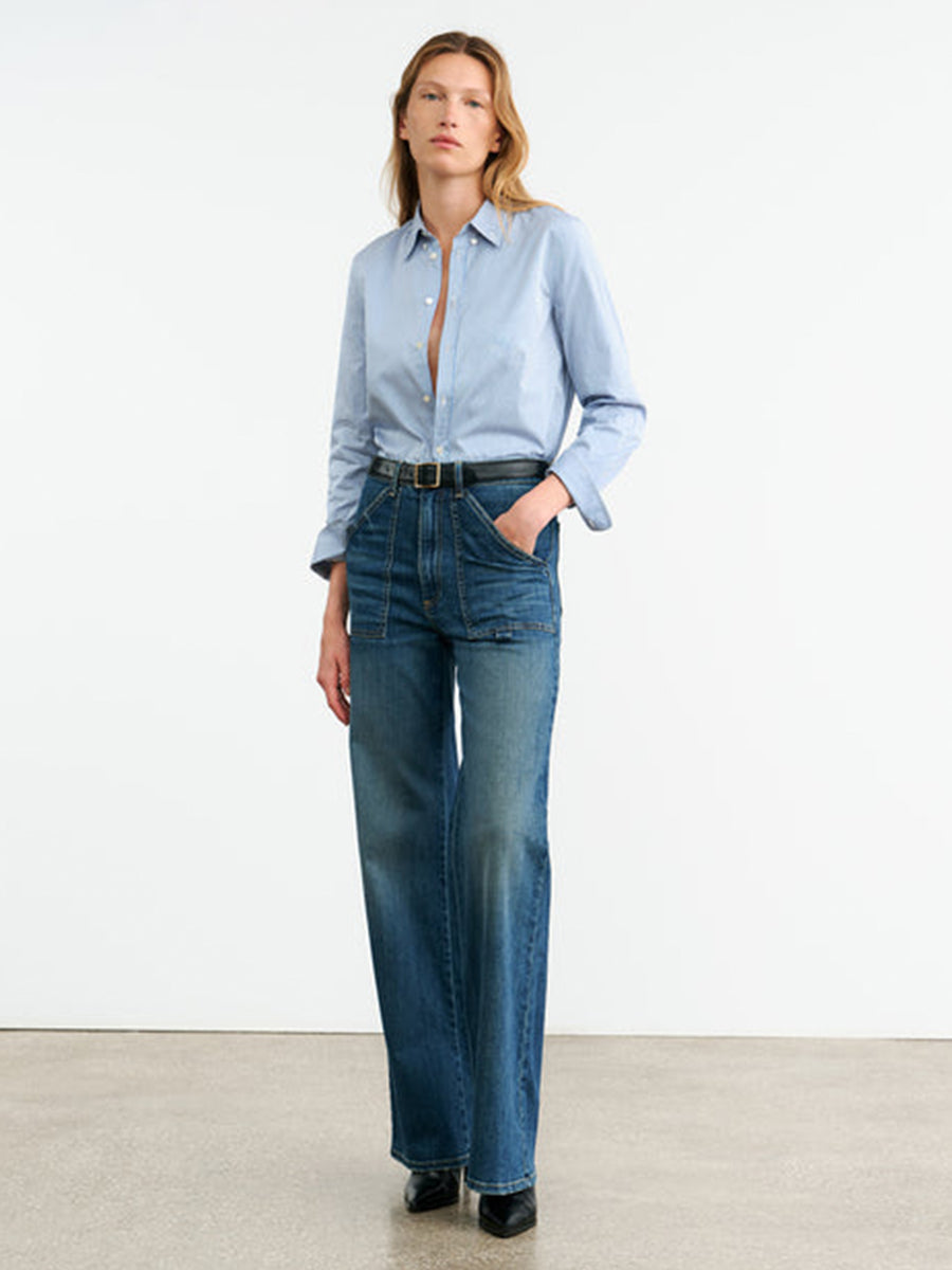 Nili Lotan Dyllan Shrunken Shirt in Ivory/Blue Stripe