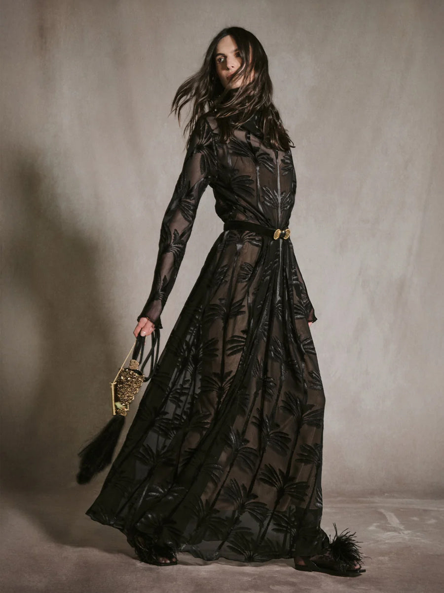 Effortless Muse Dress in Black Palm Motif