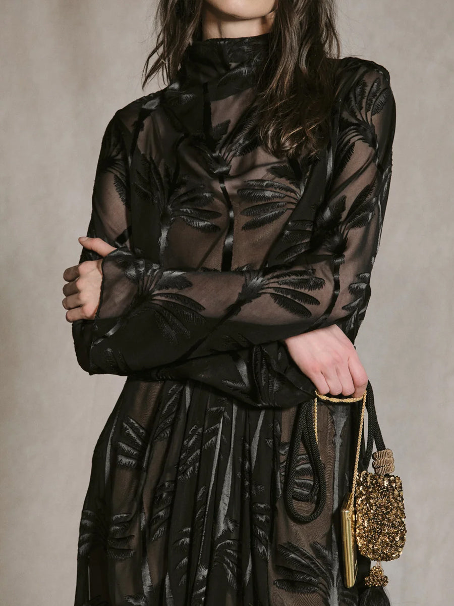 Effortless Muse Dress in Black Palm Motif