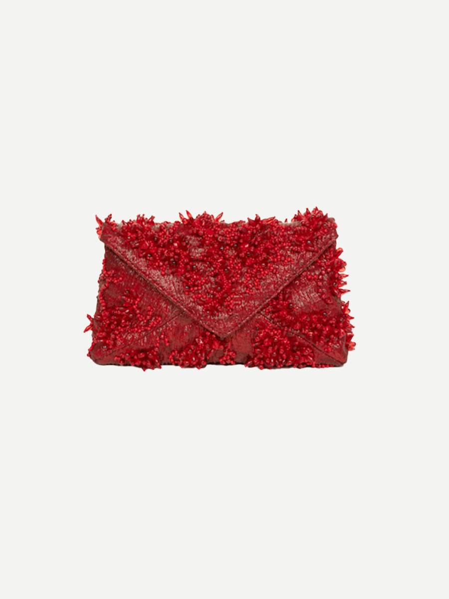 Dries Van Noten Beaded Envelope Bag in Red