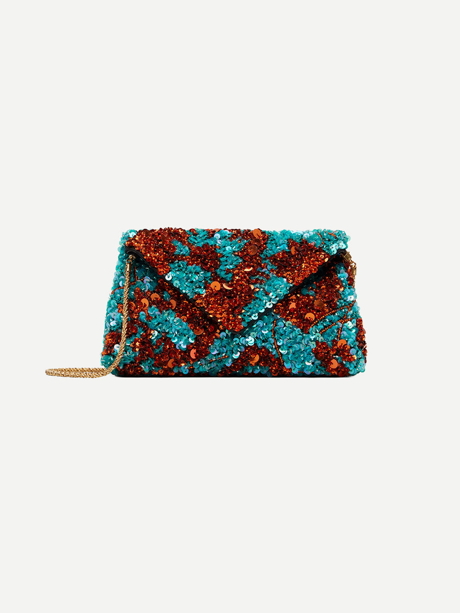 Dries Van Noten Embellished Sequin Bag in Turquoise/Orange