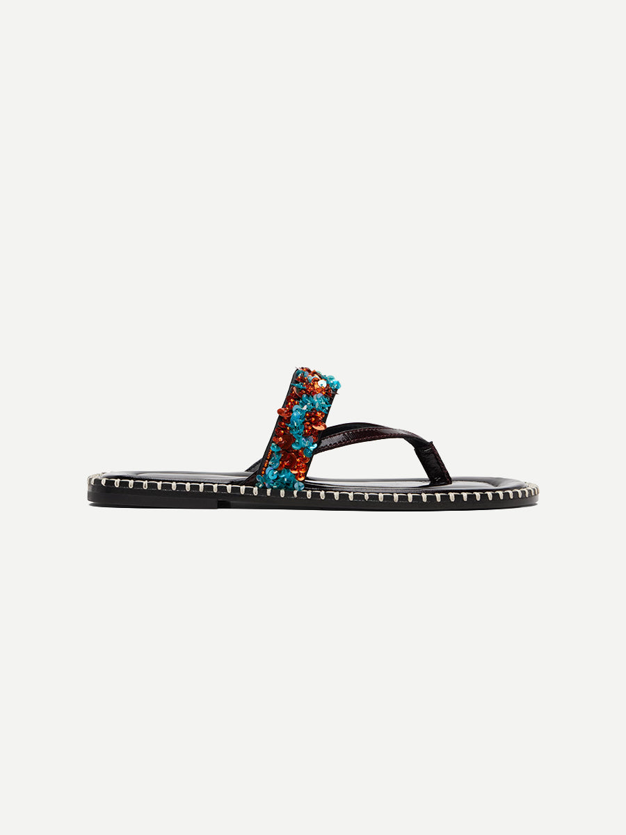 Dries Van Noten Embellished Leather Sandals in Turquoise