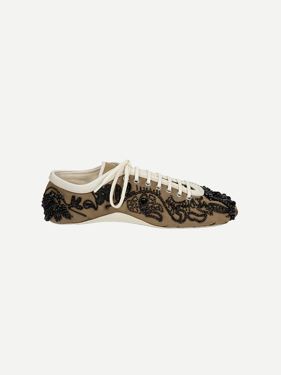 Dries Van Noten Embroidered Ballerina Sneaker in Camel