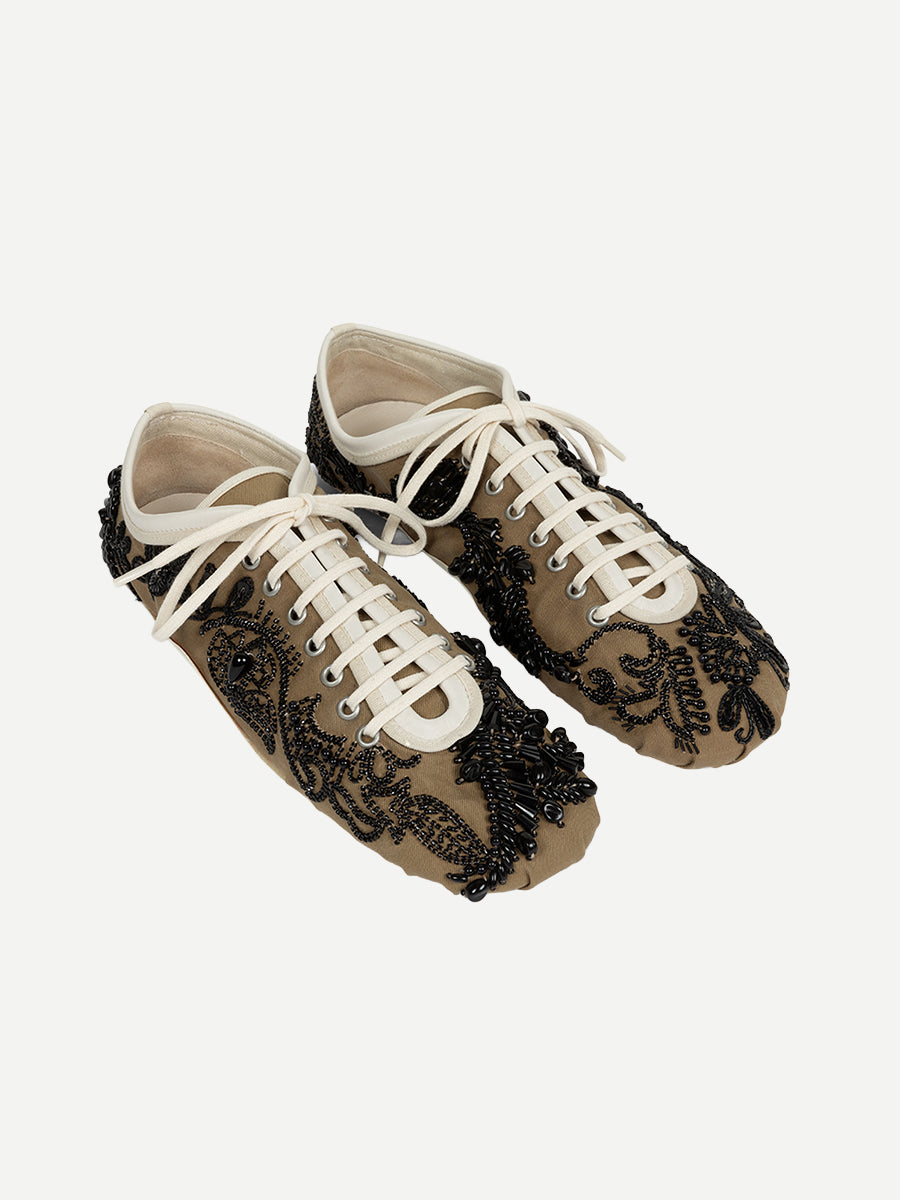 Dries Van Noten Embroidered Ballerina Sneaker in Camel