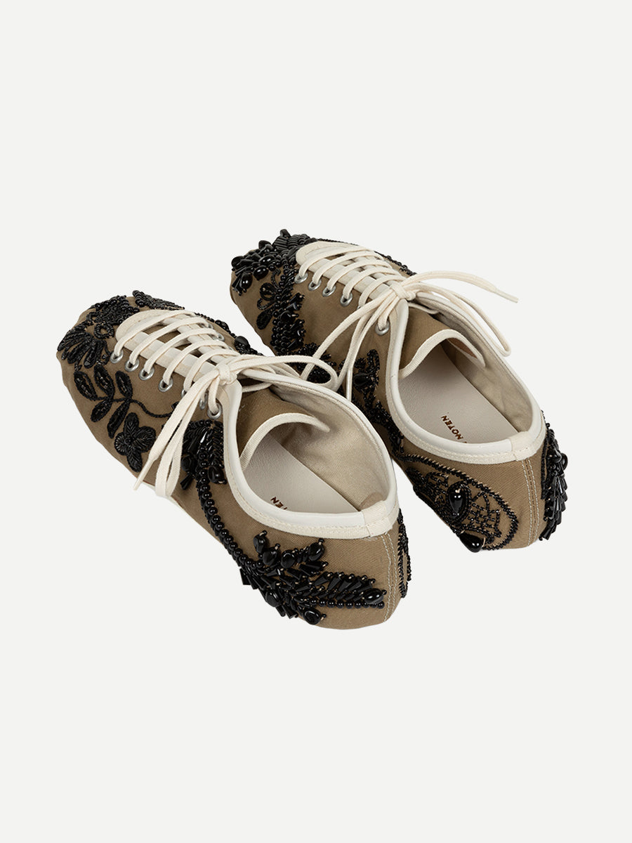 Dries Van Noten Embroidered Ballerina Sneaker in Camel