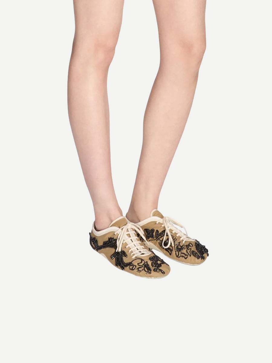 Dries Van Noten Embroidered Ballerina Sneaker in Camel