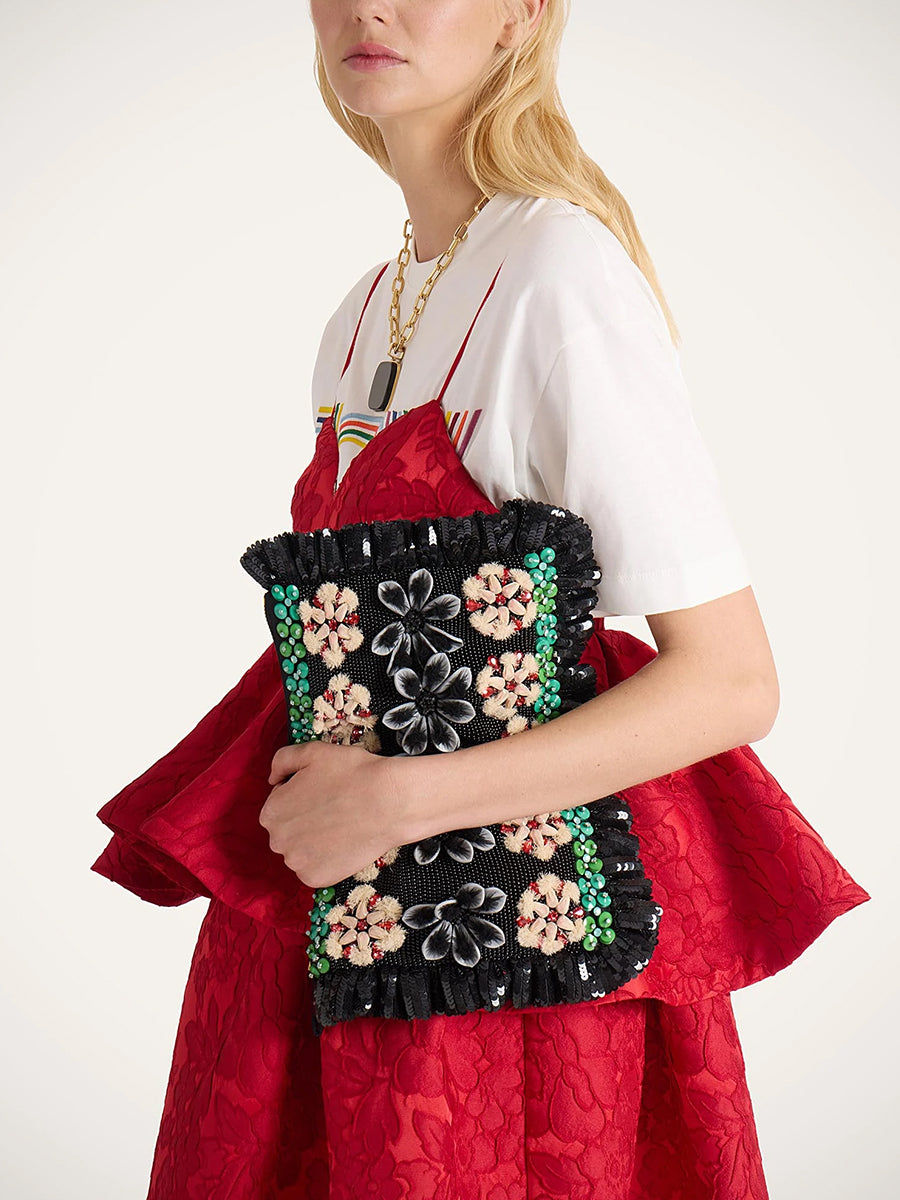 La Double Embroidered Hand Pochette in Bloomy Black | Shop Now at Adam Heath in Perth, Western Australia