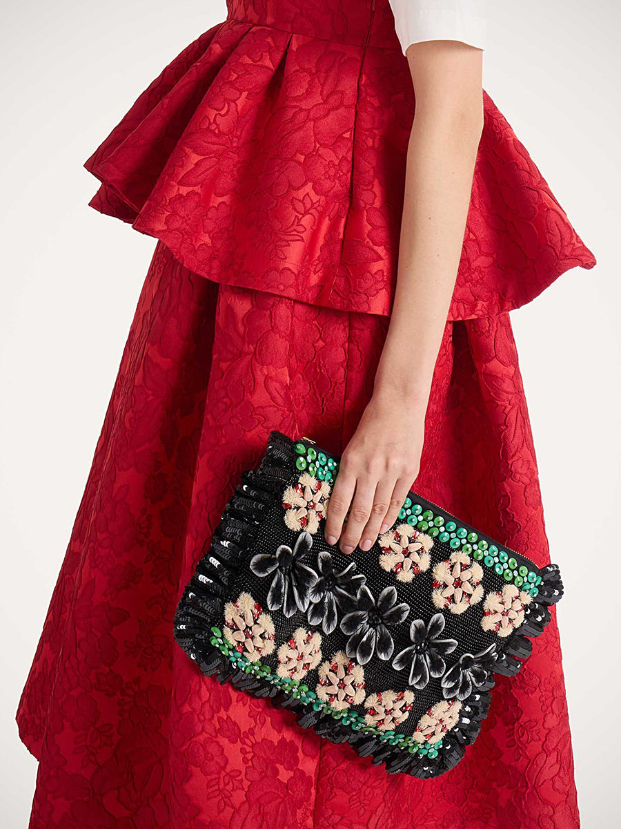La Double Embroidered Hand Pochette in Bloomy Black | Shop Now at Adam Heath in Perth, Western Australia