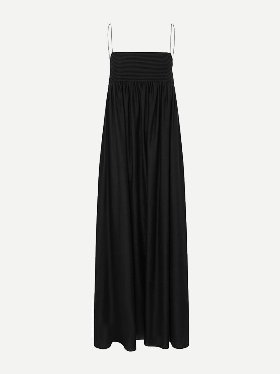 midi empire pintuck bodice dress Empire Pintuck Bodice Dress in Black