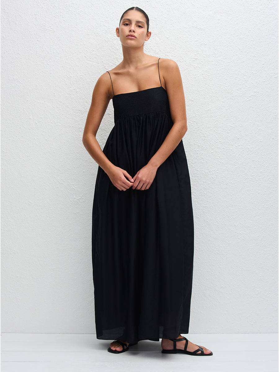 Matteau Empire Pintuck Bodice Dress in Black