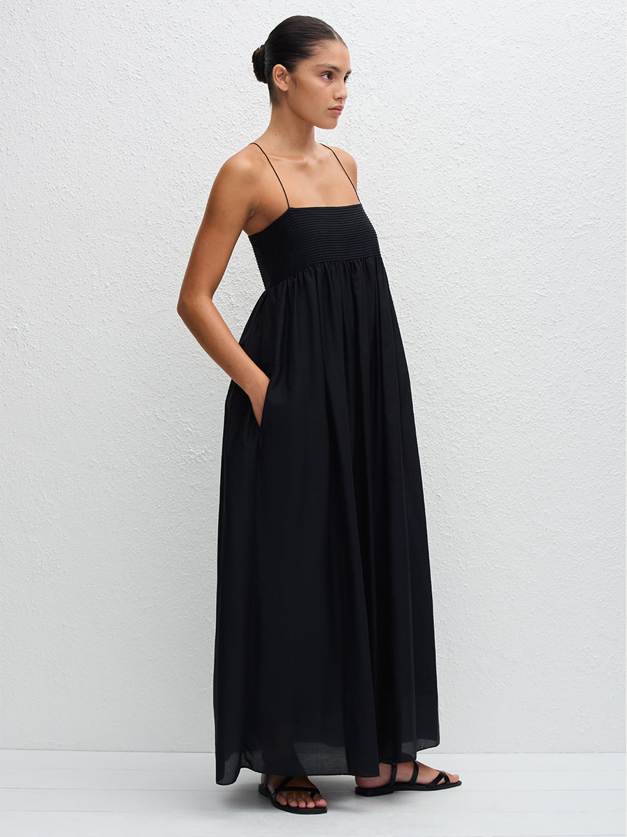 Matteau Empire Pintuck Bodice Dress in Black