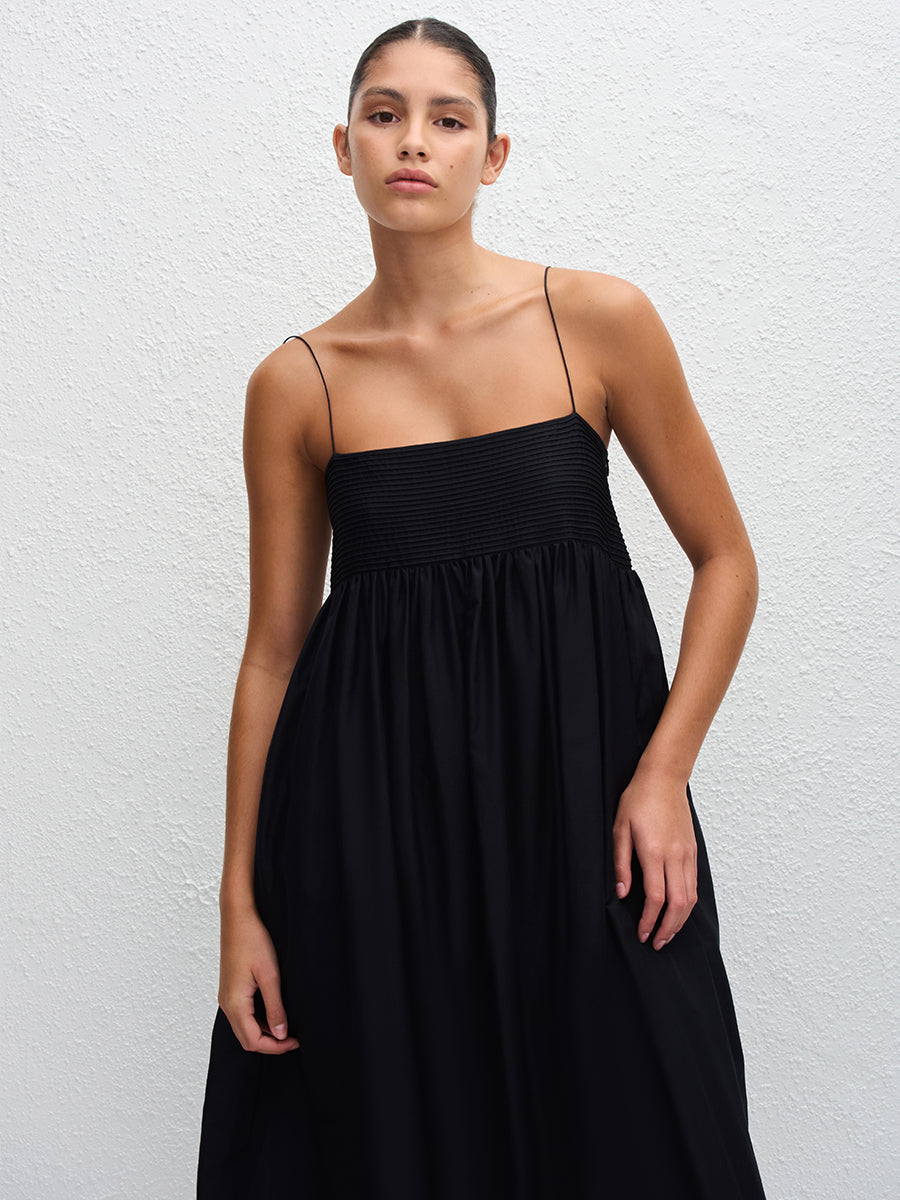 Matteau Empire Pintuck Bodice Dress in Black