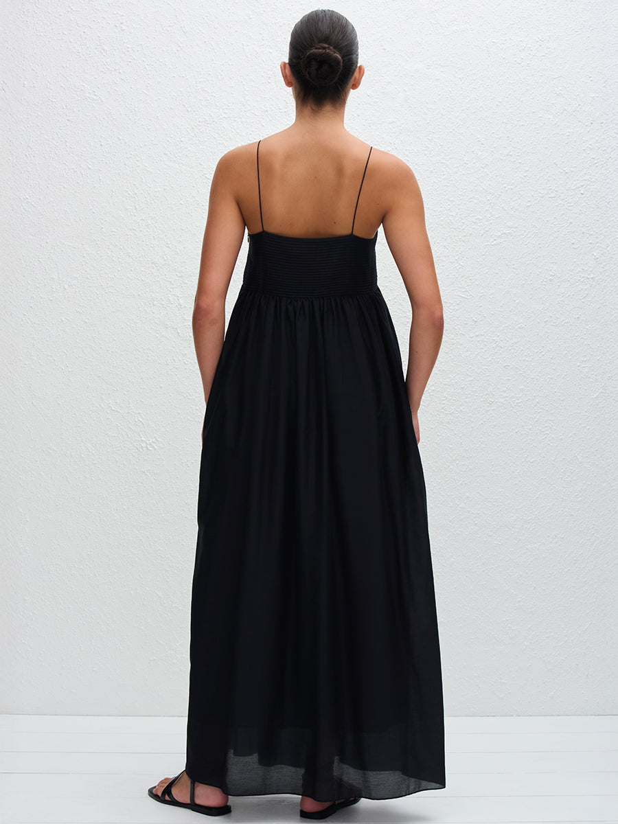 Matteau Empire Pintuck Bodice Dress in Black