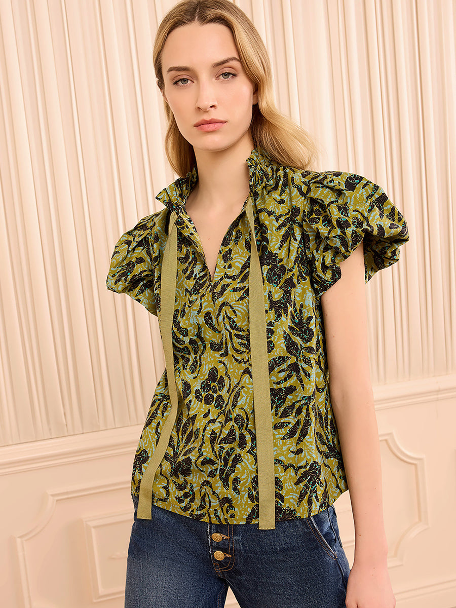 Estela Short Sleeve Top in Chartreuse