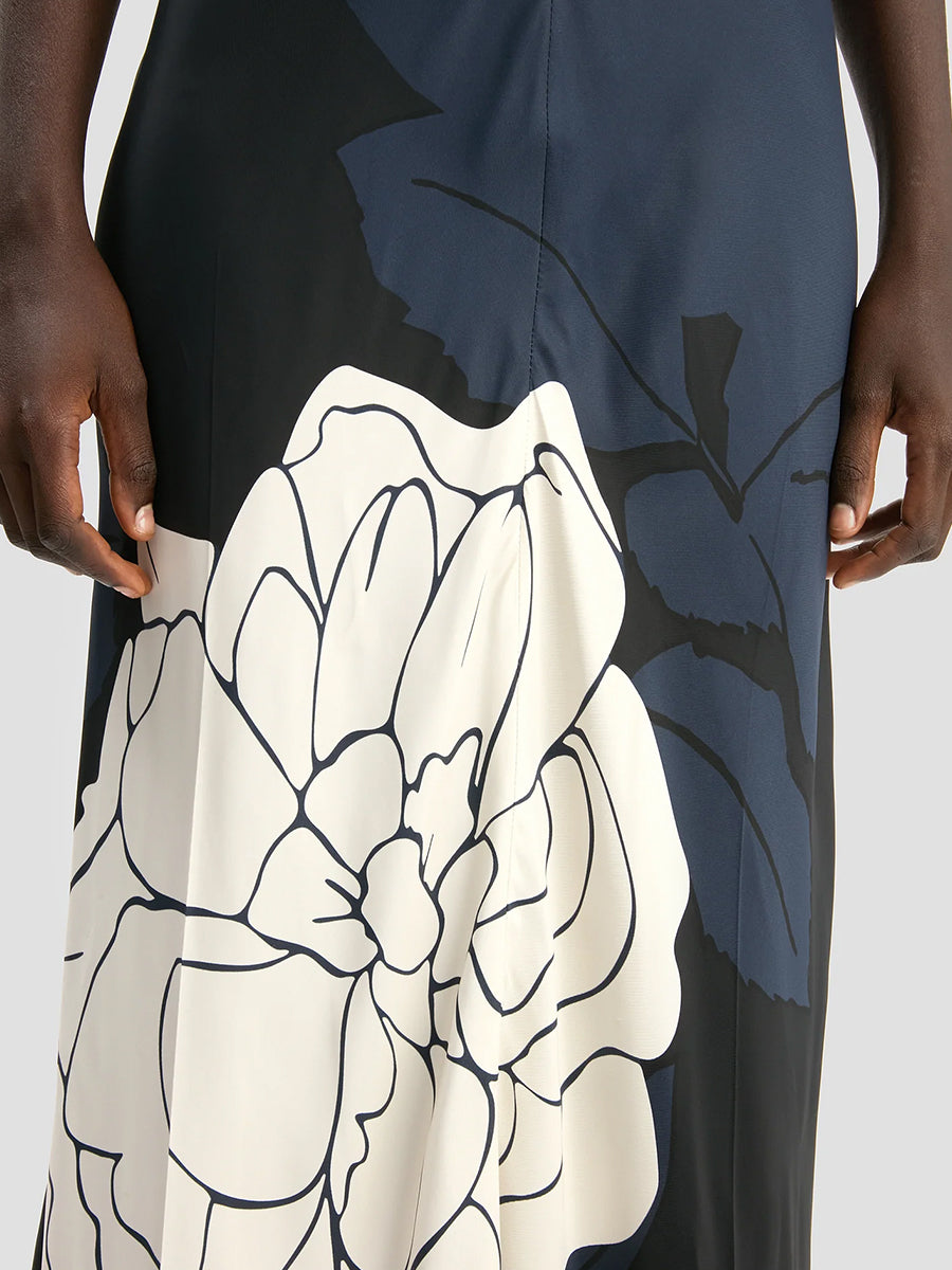 Victoria Beckham Eve Midi Dress In Dark Navy Floral Print