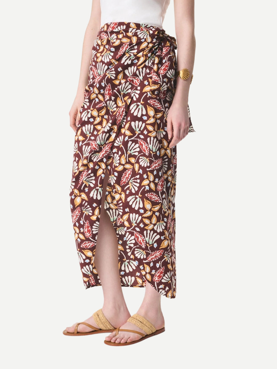 Vanessa Bruno Ewa Jupe Skirt in Classic Brown Botanical