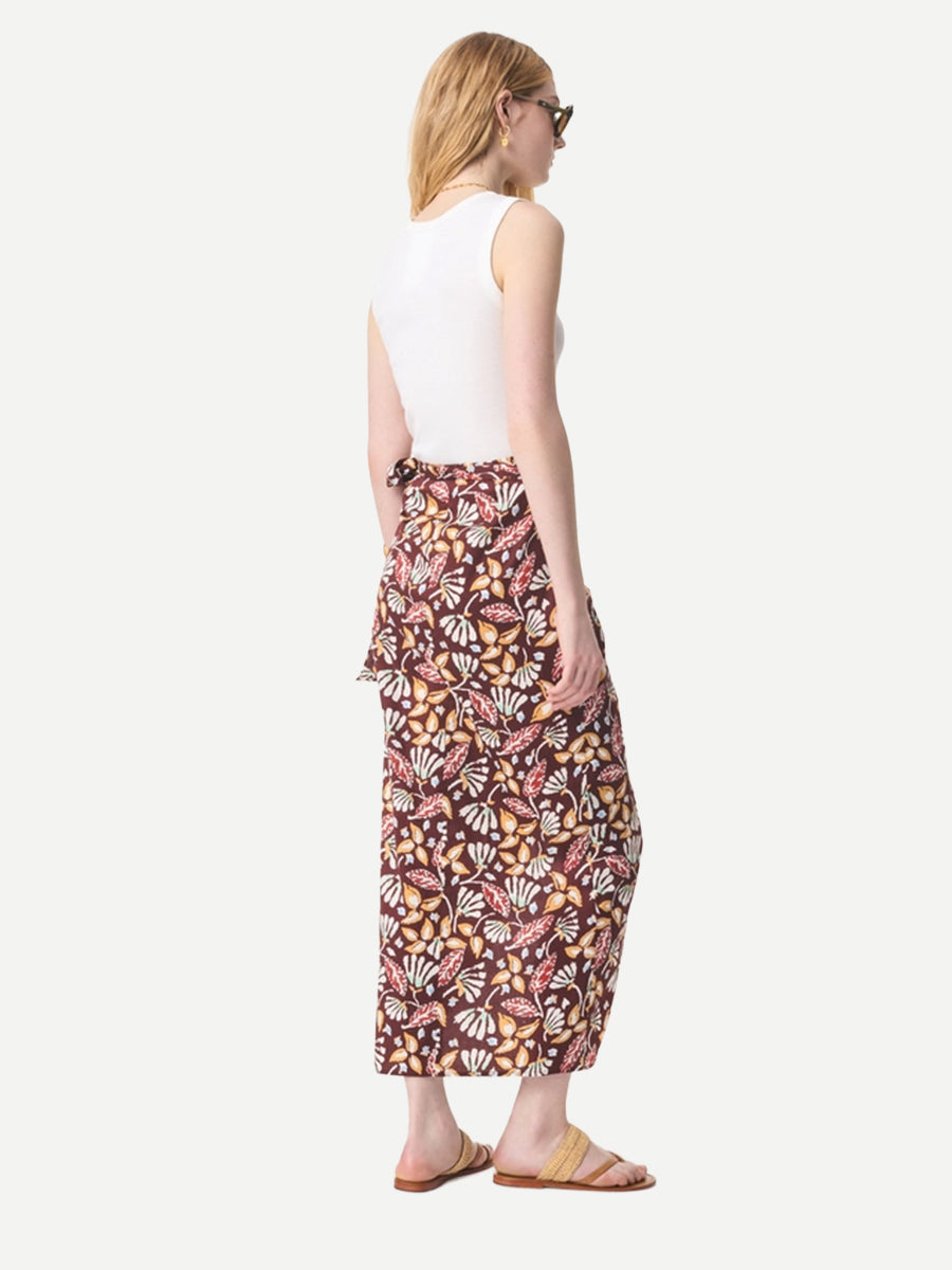 Vanessa Bruno Ewa Jupe Skirt in Classic Brown Botanical
