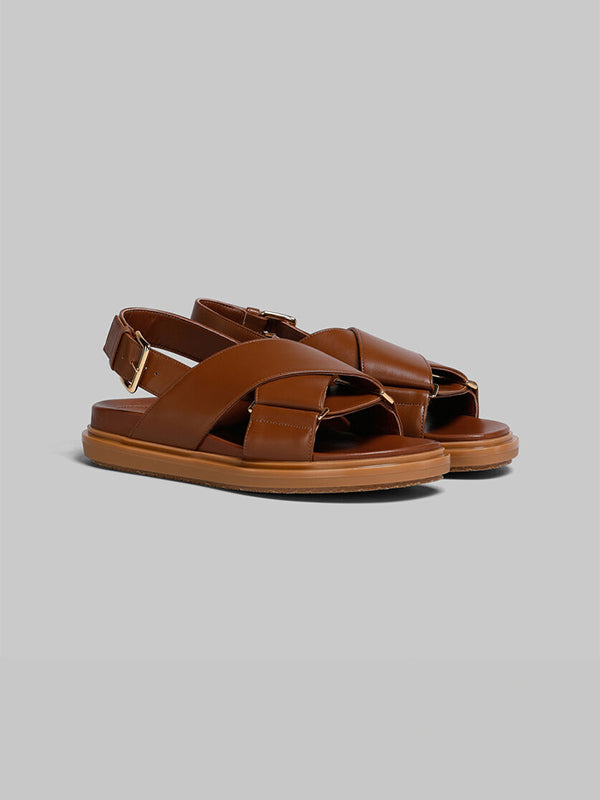 Marni | Leather Fusbett Sandal In Gold/Brown