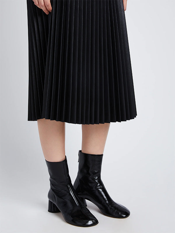 Faux Leather Pleated Skirt in Black