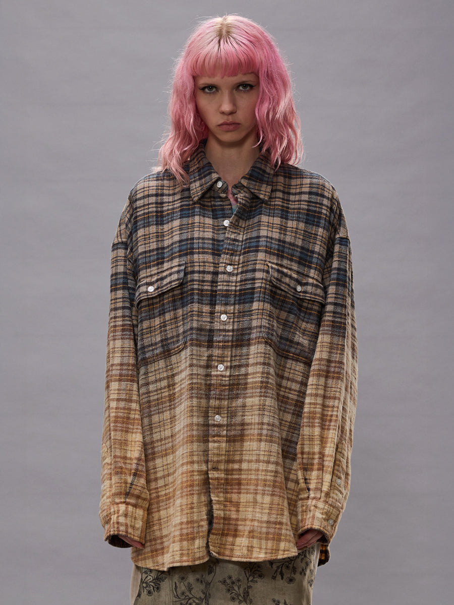 Boyfriend Shirt in Dip Bleach Yellow Plaid