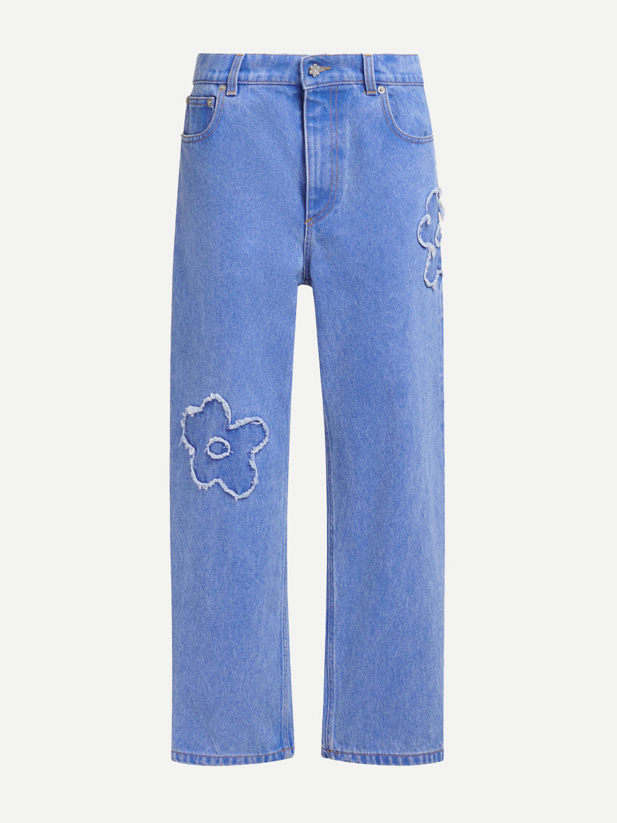 Marni Flower Patch Boyfriend Jeans in Light Cobalt Blue