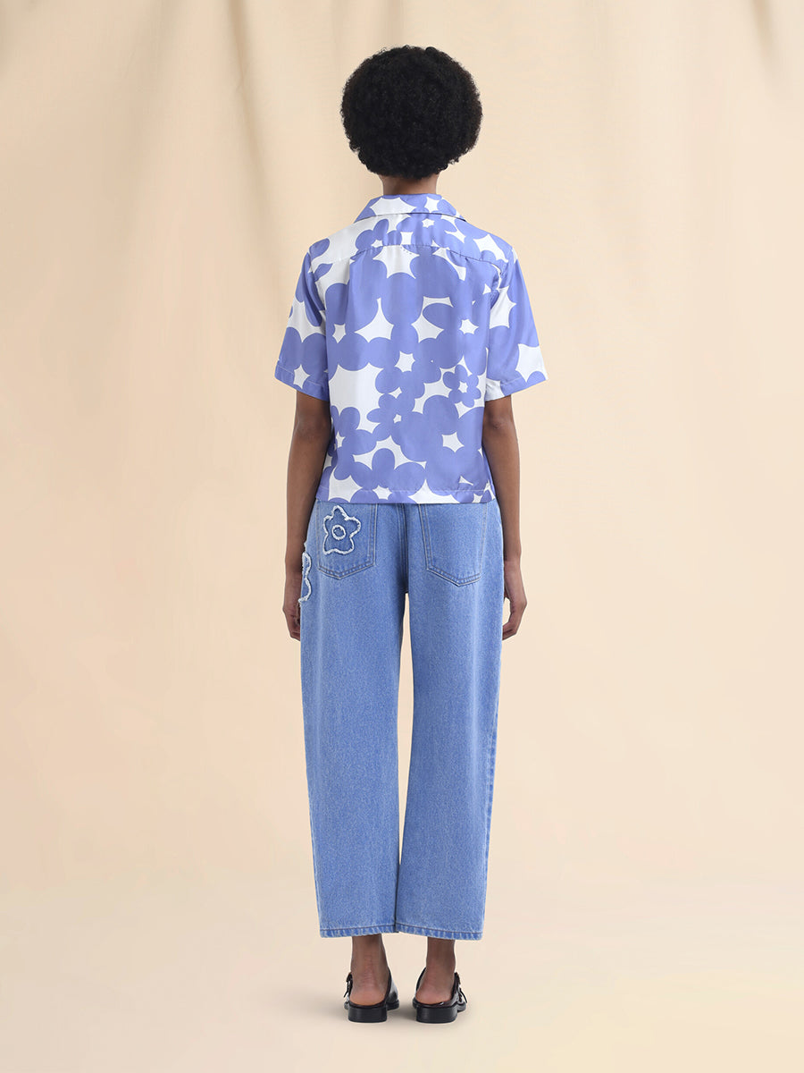 Marni Flower Patch Boyfriend Jeans in Light Cobalt Blue