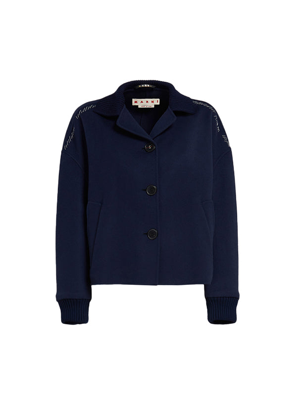 Marni | Wool Jacket with Knit Trims in Deep Blue