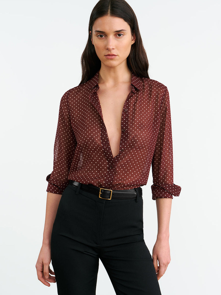 Nili Lotan Gaia Slim Shirt in Bordeaux