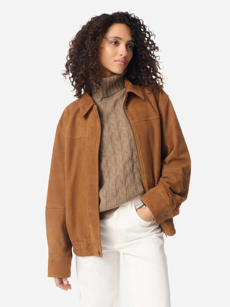 Vanessa Bruno Gand Suede Jacket in Camel
