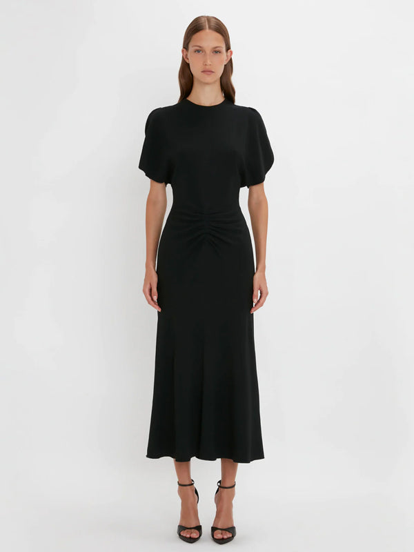 Victoria Beckham | Gathered Waist Midi Dress in Black