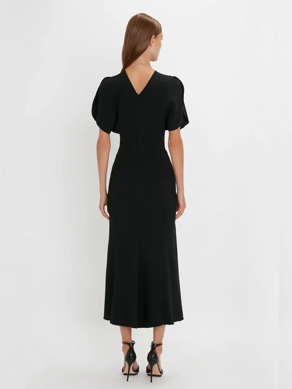 Victoria Beckham | Gathered Waist Midi Dress in Black