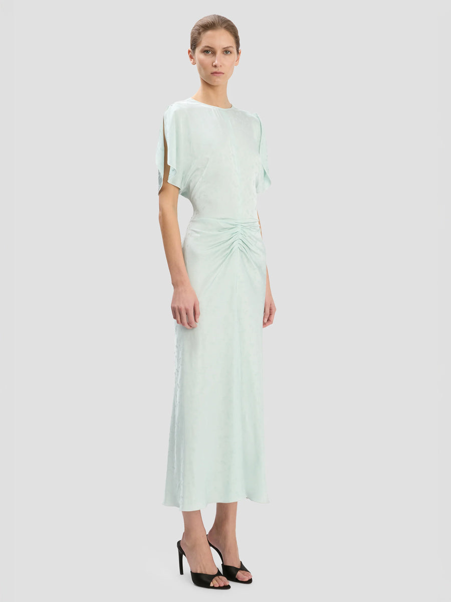 Gathered Waist Midi Dress in Aquamarine