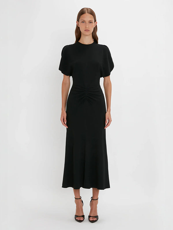 Victoria Beckham | Gathered Waist Midi Dress in Black