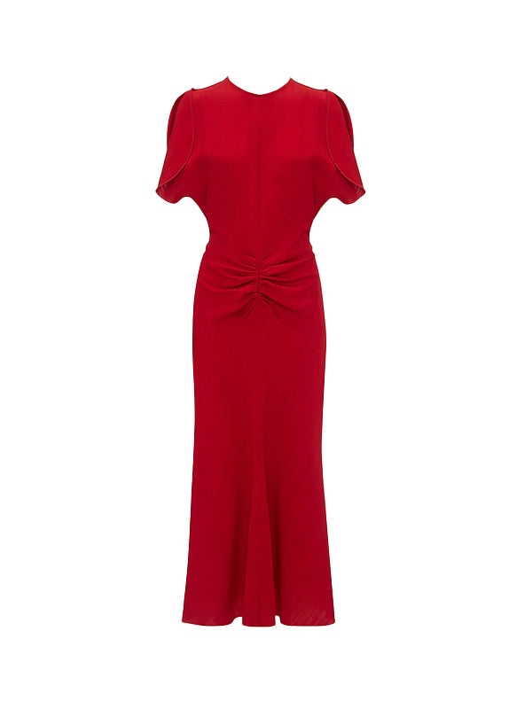 Victoria Beckham | Gathered Waist Midi Dress in Carmine