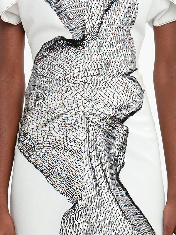 Victoria Beckham | Gathered Waist Midi Dress in Contorted Net - White