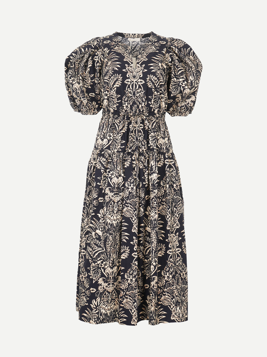 Ulla Johnson Harriet Midi Dress in Noir Floral
